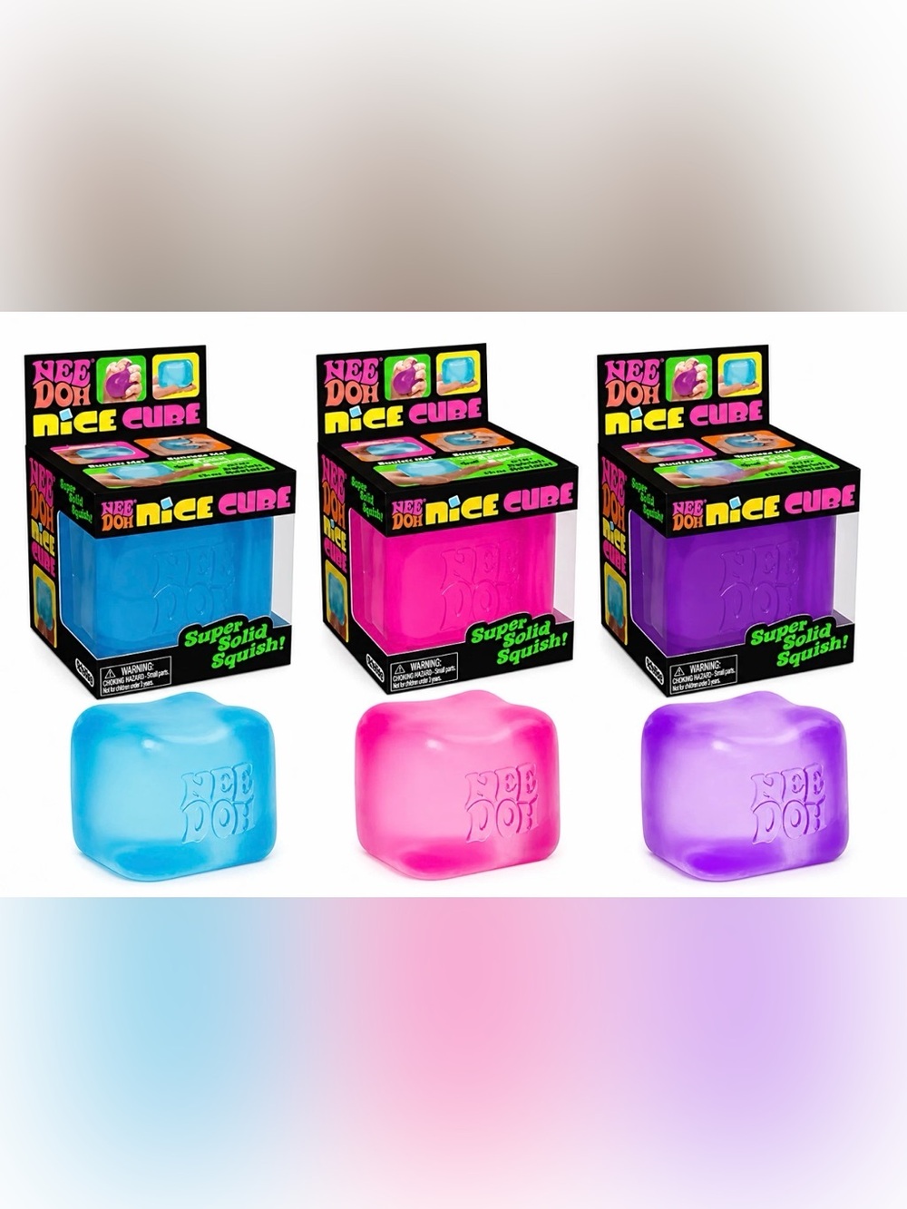 NeeDoh Nice Cube Super Solid Squish - Blue, Pink, Purple